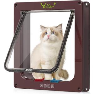 Ycozy XL Cat Doors Outer Size 11" x 9.8" 4-Way Locking Indoor Pet Door for Interior Exterior Door Wall Window, Weatherproof Cat Flap for Kittens & Dogs Easily Install (Brown)