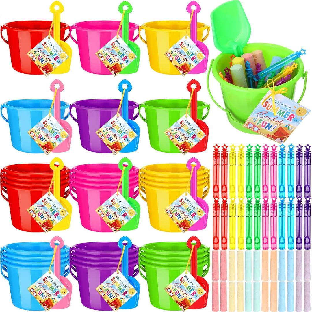 Chivao 60 Pcs Pool Beach Party Favors Summer Gift Bulk Include Sand Bucket Beach Shovels Bubble Wands Sidewalk Chalks End of Year Gifts from Teachers Party Favor Classroom Summer Activities Prizes