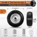 2 PC 11x4.00-5" Flat-Free Tire and Wheel, 11" Lawn Mower Tire, 3/4" or 5/8" Bearings, Durable Smooth Tread, Fits Zero-Turn Lawn Mowers Tires, 350lbs Load Capacity, Adjustable Center Hub (3" to 4.4")