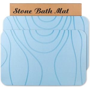 Stone Bath Mat, 2 Pack Diatomaceous Earth Shower Mat, Non-Slip Super Absorbent Quick Drying Bathroom Floor Mat, 24x15, Blue