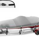 Boat Cover with Ratchet to Tighten The Hem,1200D Heavy Duty Boat Covers,17-19ft Hurricane-Proof Bass Boat Cover,100% Waterproof Bass Tracker Cover with Motor Cover for Trailer,Mooring,Gray (Length: 17'-19' Beam Width Up to: 96")