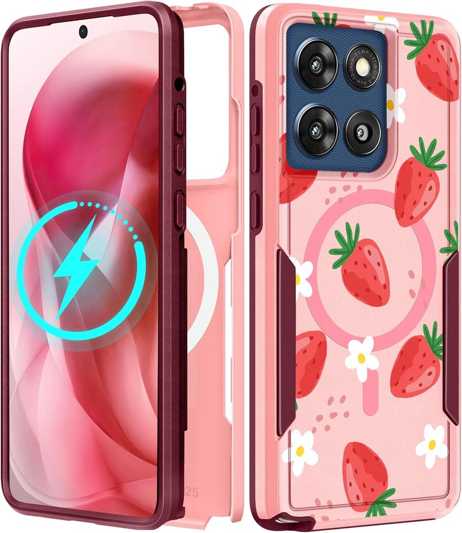 for Moto G Stylus 2025 Case - Compatible with MagSafe Women Cute Girls Magnetic Phone Cover Girly Kawaii Strawberry Heavy Duty Shockproof Design for Motorola Moto G Stylus 5G 2025 Cases