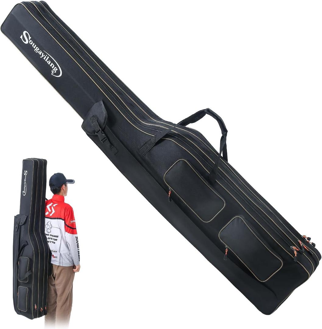 Sougayilang Fishing Rod Case Organizer Pole Storage Bag Fishing Rod and Reel Carrier Organizer for Travel (Black-Length: 165cm/65in)