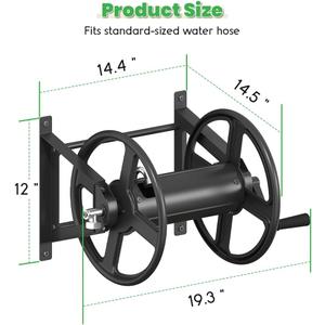 Garden Hose Reel Wall Mounted, Heavy-Duty Water Hose Holder Winder with 3.9 ft Leader Hose & Brass Fitting, Hose Hanger Storage Rack Holds 125-Feet of, 5/8-Inch, for Yard Lawn Farm, Black