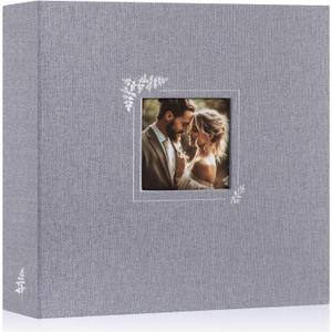 Lanpn Scrapbook Photo Album 12x12, Linen Window Design Cover Top Load 3 Ring Folder Binder Photobook Photo Book 12 x 12 inch with 30 Plastic Sleeves 60 Pages Grey