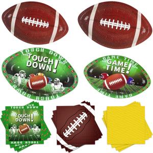 168Pcs Football Party Supplies Tableware SetFootball Party Set Includes Dinner Plates, Dessert Plates, Napkins, Super Game Bowl Party Decoration Football Theme Party Decorations Birthday Party