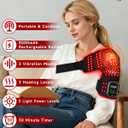 Cordless Red Light Therapy for Shoulder with Vibration Massage, 5000mAh Rechargeable Heated Shoulder Pad Massager, 660nm&850nm Near Infrared Light Therapy for Joint Pain Relief (Black)