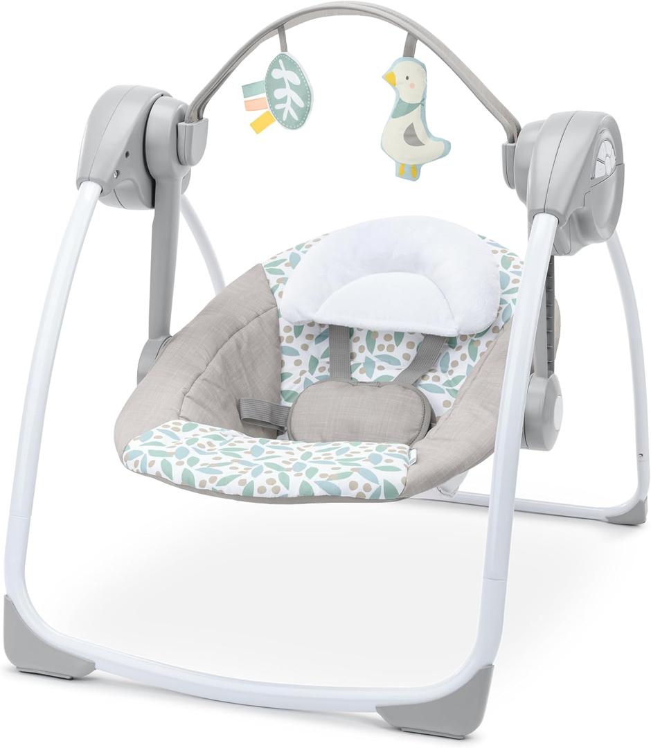 Ingenuity Comfort 2 Go Portable Swing - Endless Bloom - 6 Speeds - 10 Melodies - 2 Toys - 0-9M