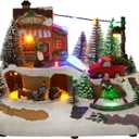 Christmas Village Houses, Festival Scene Colourful Lights Rotating Carriage and Santa Claus Decorations with 8 Musical for Xmas Home Table Displays