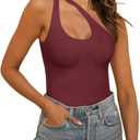 REORIA Butsmooth Women's Trendy Sexy Plunge One Shoulder Sleeveless V Backless Going Out Tank Bodysuits Tops (Large, Burgundy)