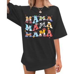 Mama Shirts for Women: Oversized Mama Letter Printed T-Shirt Mom Graphic Tees Loose Short Sleeve Tops Grey, One Siz