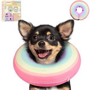 Inflatable Dog Cone Collar Alternative After Surgery, Soft Donut Neck Cone for Yorkshire Pomeranian Small Dogs & Adult Cat, etc, Comfortable Protective E Collar Recovery Cone Not Block Vision (Small Sized(Neck:6.7-10.2in), Rainbow)