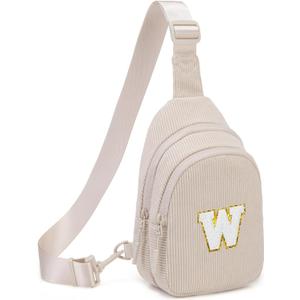 Viverte Small Corduroy Sling Bag Initial Crossbody Bag Fanny Pack for Girls Personalized Birthday Gifts for Teen Girls Gifts (Beige)