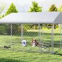 XL Outside Dog Kennel 10x10 ft - Outside Dog Kennel with Roof, Covered Kennels with with Feeding Door, Outdoor Dog Enclosure with Thickened Roof