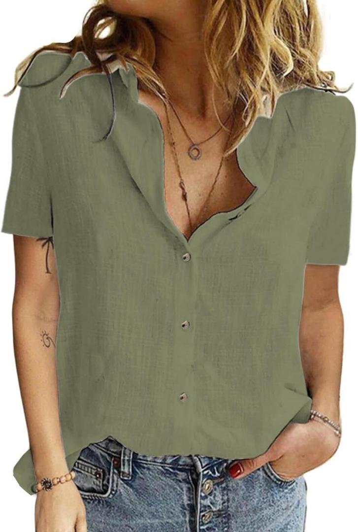 Women's Short Sleeve Button Down Shirts, Collared Floral Camp Shirt Blouse Tops for Casual Work and Vacation