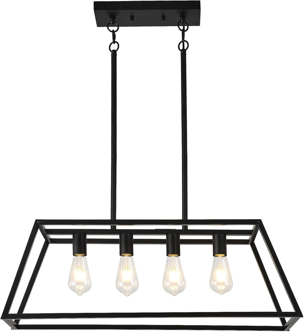 HQZBPTPendant Lighting for Kitchen Island Linear Hanging Light Fixture Matte Black 4-Light Industrial Pendant Lighting for Kitchen Island