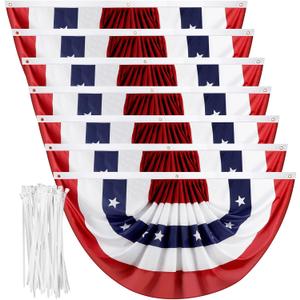 1.5x3 Feet American Pleated Fan Bunting - USA Patriotic Half Fan Flags for 4th of July Memorial Day Indoor Outdoor Decoration (7 Pack) - with Brass Grommets and Zip Ties