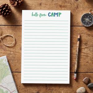 AmazingSpark 50 Pcs Fill in the Blank Camp Notepads for Campers Stationery for Sleepaway Lined Summer Camps 5.5 x 8.5 Inches for Campers Boys and Girl(Boys Hello from Camp,Green)