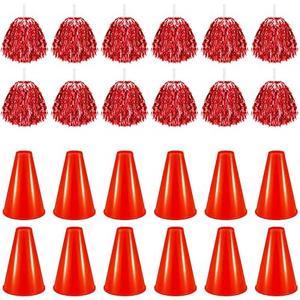 Sosation 24 Pieces Cheer Megaphone and Cheerleading Pom Poms for Noisemaker Party Favors Sports Cheering Megaphone Pompoms for Cheers Ball Dance Basketball Football Game Outdoor Activities