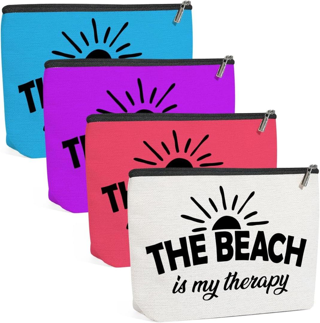 4PCS Beach Vacation Essentials Accessories Makeup Bag, Cute Cosmetic Bags for Women, Travel Toiletry Bag Girls Trip Weekend Beach Gifts for Women Sister Traveler Summer Vacation Graduation