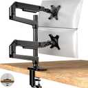 Dual Monitor Mount, Holds Screens up to 40 Inches and 25 lbs, Fully Adjustable Dual Monitor Arm with C-Clamp and Grommet Base, Aluminum, Black