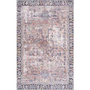 BoutiqueRugs Holli Oriental Medallion Area Rug - Vintage Traditional Floral Carpet for Living Room - Machine Washable - Peach, Burgundy, Yellow - 6'7" x 9' (6x9)