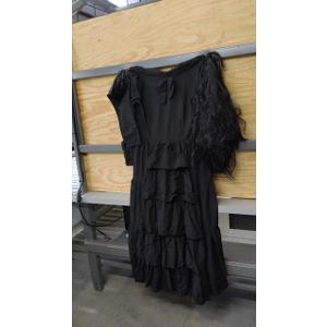 large dress black, Halloween costume, with wig and corset waist, slide on fangs, missing ring