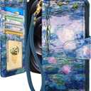 Toycamp for iPhone 12/12 Pro Wallet Case with Wrist Strap - Leather Flip Folio Phone Case with RFID Blocking 4 Card Holder for Apple for iPhone 12/12 Pro Funda Cute Aesthetic for Women, Water Lily