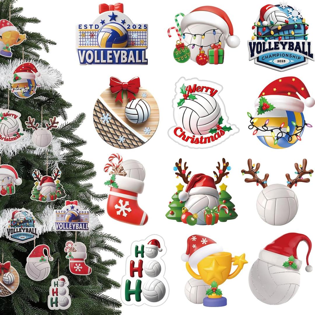 Syhood 36 Pcs Volleyball Christmas Ornaments Wooden Hanging Sports Ornaments Funny Tree Decorations Xmas Holiday Volleyball Gifts for Women Men Coaches Teammates Ball Lovers, 12 Styles
