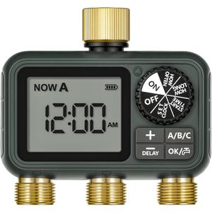 Brass Sprinkler Timer with Swivel, Programmable Water Timer for Garden Hose with Auto/Manual/Rain Delay Watering, Digital Irrigation System Kit,for Garden, Yard, Lawn 3 Outlet F13WT06