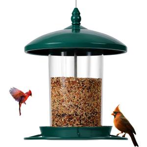 Metal Bird Feeder for Outdoors Hanging,3.0LB Seed Feeder,Easy to Fill & Clean,360 Feeding,Chew Proof Weatherproof Roof for Gardens and Wild Birds,Green