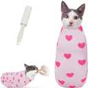 Cat Wrap for Cutting Nails, Self-Adhesive for Grooming, Anti-Scratch Cat Swaddle Wrap for Medicine, Nail Clipping, Teeth Brushing, Ear Cleaning (L-27.6IN (Within 17lbs), Love)