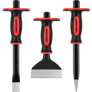TOOLEAGUE 3Pcs Heavy Duty Masonry Chisel Set, Stone and Rock Tool,11-Inch Point & Flat Chisel, 8-Inch Brick Chisel with Hand Protection