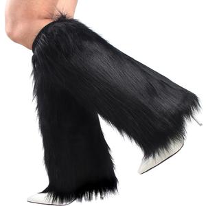 Womens Fluffy Faux Fur Leg Warmers Warm Cozy Furry Long Boot Cuffs Covers for Party Costumes