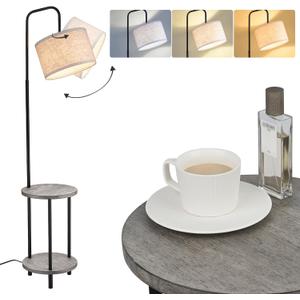 ELYONA Solid Wood Floor Lamp - Rustic Side Table Lamp for Bedroom & Living Room - Mid Century Modern Floor Lamp with 3 Color Temperatures LED Bulb - Industrial Tall Pole Reading Standing Light - Grey (Gray)