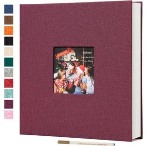 Spbapr Large Photo Album Self Adhesive  3x5 4x6 5x7 8x10 Pictures Magnetic Scrapbook 40 Blank Pages Linen Cover DIY Album with A Metal Pen, Size: 11''x10.6''