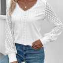 SweatyRocks Women's Lace Eyelet V Neck Tops Casual Long Sleeve Shirts Going Out T Shirts (XL)