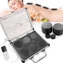 12Pcs Hot Stones Massage Set with Temperature AdjustmentHot Rocks Massage Stones Set with Warmer Kit Basalt Hot Rocks Stone for Spa-Lymphatic Drainage, Relieve Tension and Muscle Pain