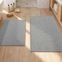 YIHOUSE Thin Bath Mat Grey Bathroom Rugs Sets 2 Pieces, Non Slip Absorbent Mats Quick Dry, Woven Rugs Washable, Tapetes para Bao for Bathroom Toliet,Bathtub(17"x24"+17"x32")