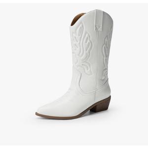 DREAM PAIRS Women's Cowboy Boots Mid Calf Cowgirl Boots Embroidery Stitched Western Boots Size 6.5