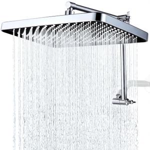 13 Inches Rain Shower Head with Extension Arm, Luxury Rainfall Showerhead, 16 Inch Metal Adjustable Arm Extender with Lock Joints (Chrome)