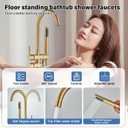 Freestanding Bathtub Faucet Floor Mount Tub Filler Brushed Gold High Flow Shower Faucets with Handheld Shower Mixer Taps Swivel Spout for Bathroom