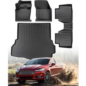 Floor Mats & Cargo Liner for Ford Fusion 2016 2015 2014 2013 Rubber Trunk Carpet, All-Weather Protection Waterproof Anti-Slip Full Set Car Mats for Ford Fusion Accessories 2013-2016 (Not for Hybrid)