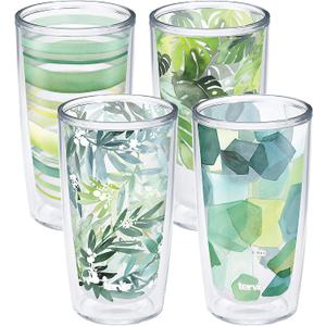 Tervis Yao Cheng Green Crystal Made in USA Double Walled Insulated Tumbler Travel Cup Keeps Drinks Cold & Hot, 16oz 4pk, Green Collection (Clear)