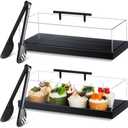 FoldTier Only1Pcs Rectangular Cake Stand Serving Tray with Lid and 9'' Serving Tong Acrylic Pastry Display Case 14 x 6 x 4 Inches Black Clear Platter Dessert Holder for Pastries Decorative Centerpiece