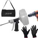 DrainX SPINFEED 50 Foot Drum Auger | Use Manually or Drill Powered - Auto Extend and Retract Plumbing Snake | Work Gloves and Storage Bag Included