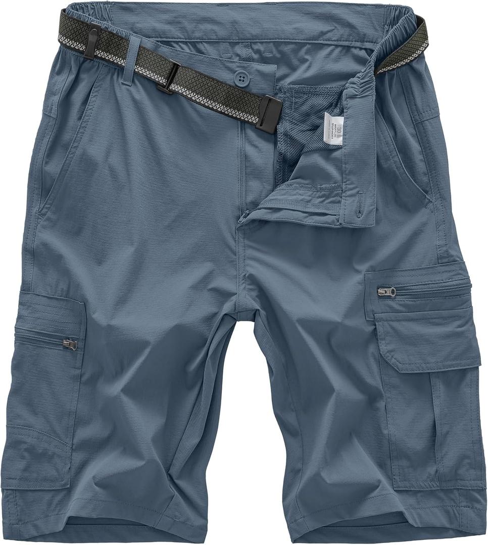 Jessie Kidden Mens Outdoor Casual Expandable Waist Lightweight Water Resistant Quick Dry Fishing Hiking Shorts (32, Solid Blue Grey)
