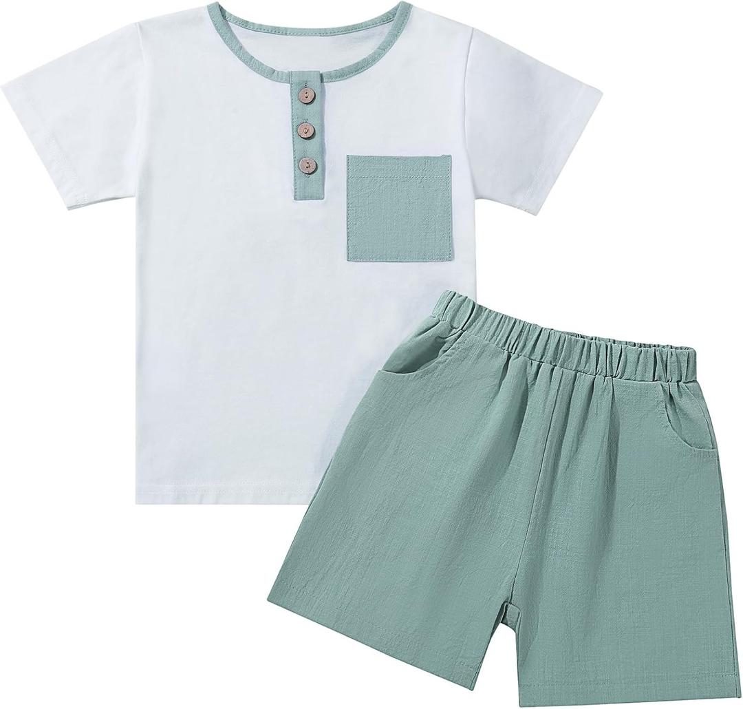 Toddler Baby Boy Summer Outfit Short Sleeve T Shirt Shorts Outfits Infant Beach Casual 2Pcs Clothes Set (White) 12-18M