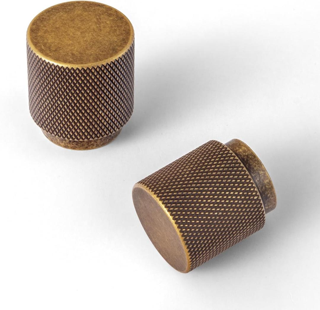 Goo-Ki 6 Pack Knurled Antique Brass Cabinet Knobs Vintage Bronze Drawer Knob Solid Aluminum Retro Brass Single Hole Bar Pulls Handles for Closet Wardrobe Dresser Cupboard, 2213GT-DK