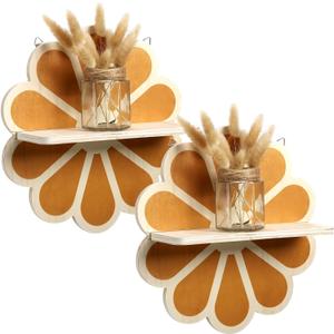Tatuo 2 Pieces Boho Wooden Flower Wall Shelves Bohemian Candle Holders Hanging Shelf for Living Room Bathroom Bedroom Office Nursery Wall Decor